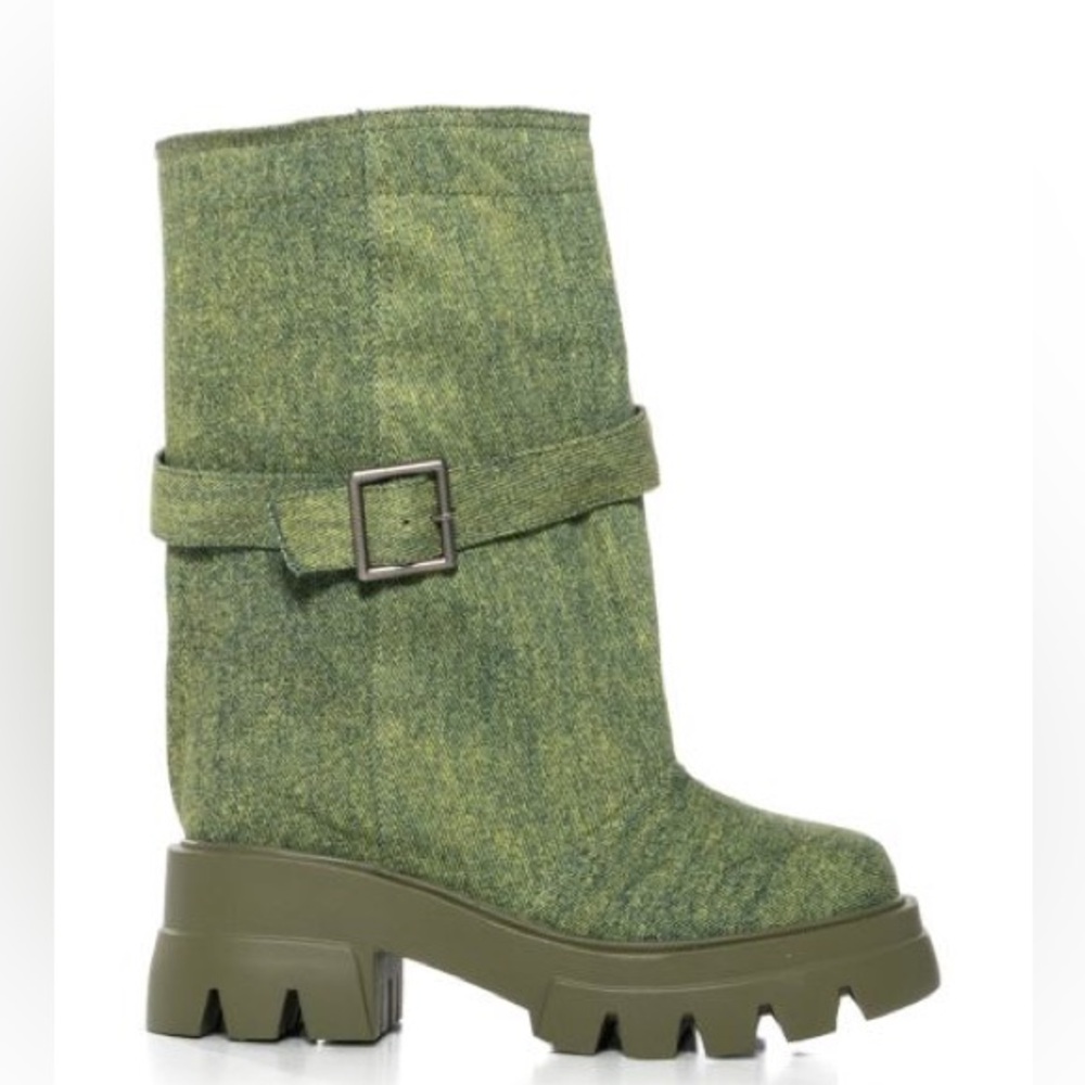 AZALEA WANG Bucket Green Denim Booties - Picture 3 of 5